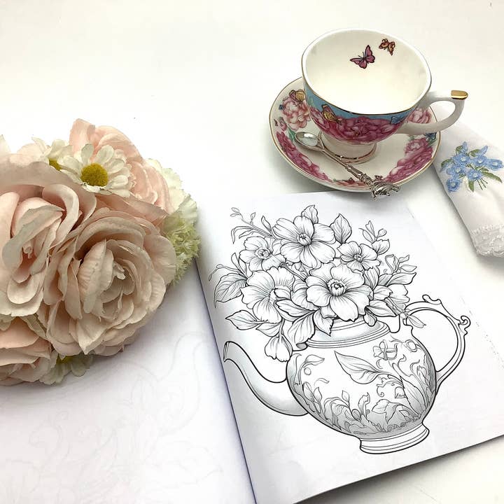 All Little Cute Things – Livro para colorir - Adulto por atacado – Bule, Chávenas, Livro para Colorir para Adultos. Favor de Festa Casa de Chá3