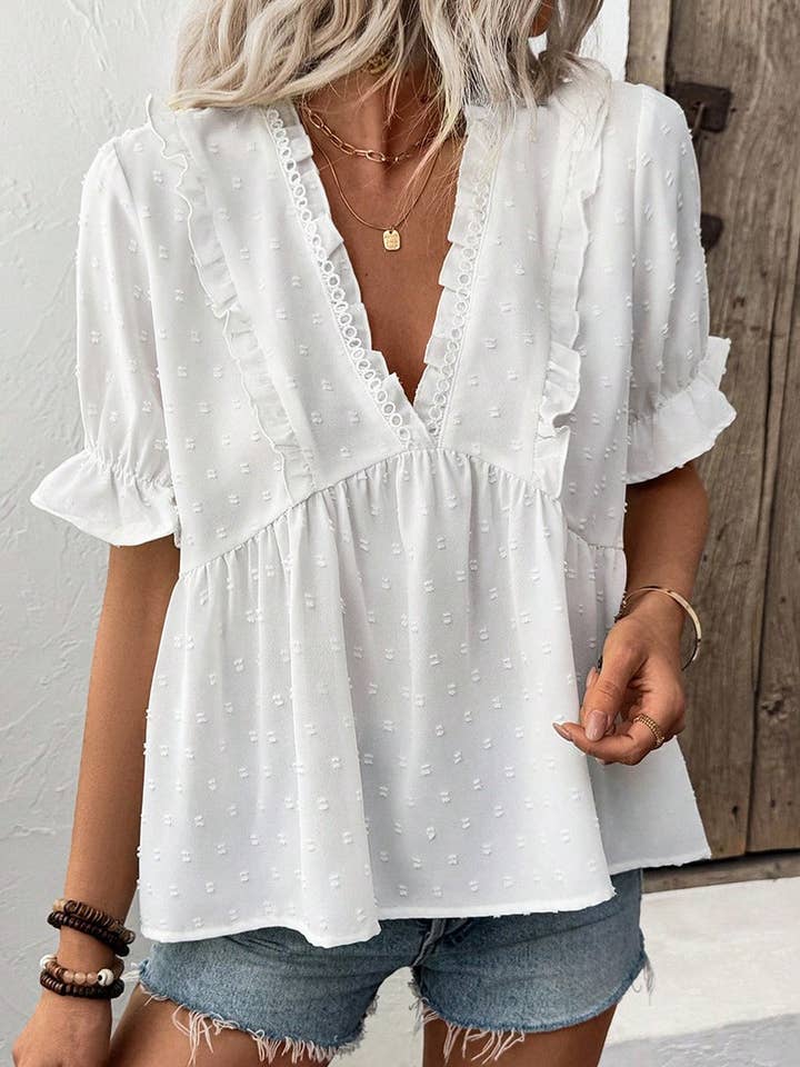 CWTBLS2237_SUMMER HOLIDAY STYLE FLOWERED FLUFFY SHIRT for wholesale by NINEXIS