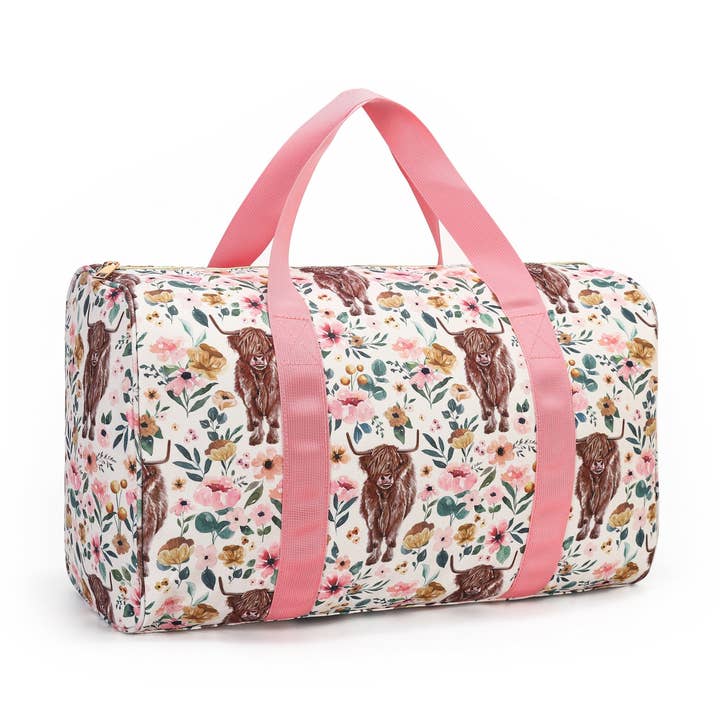 sassy kids palace - Wholesale Weekender Bag - Kids - Children Highland Cow Flowers Duffel Bag0