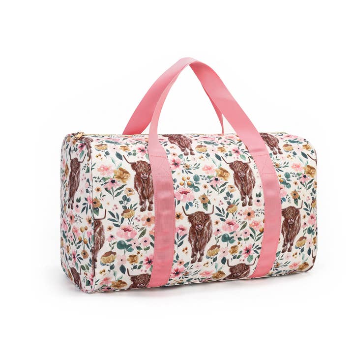 sassy kids palace - Wholesale Weekender Bag - Kids - Children Highland Cow Flowers Duffel Bag