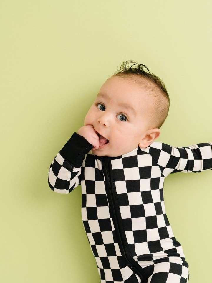 Little One Shop - Wholesale Sleepsuit - Baby - Black Checkered Bamboo Sleeper