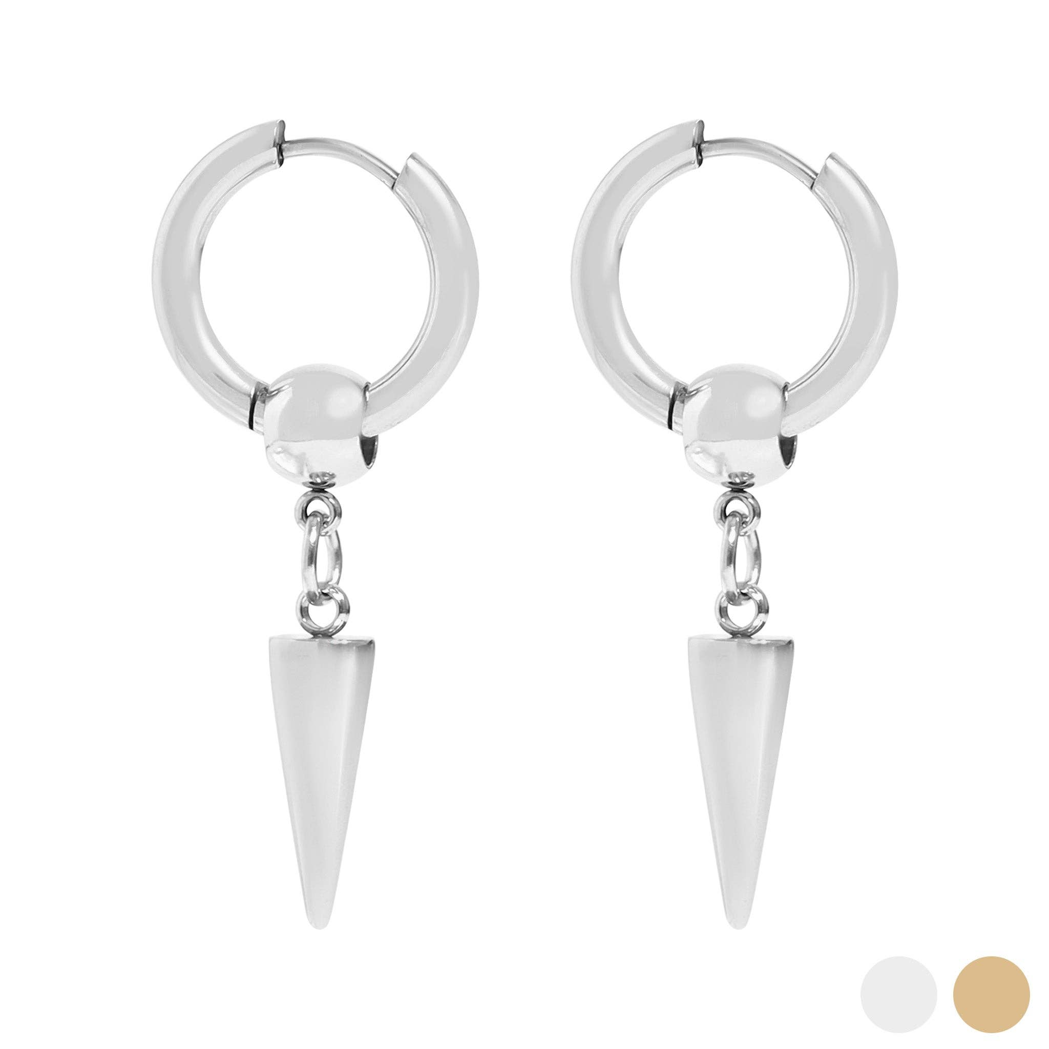 WJW - Wholesale Dangle Earrings - 18K Gold PVD Stainless Steel Spike Pendant Hoop Earrings / ERJ0036