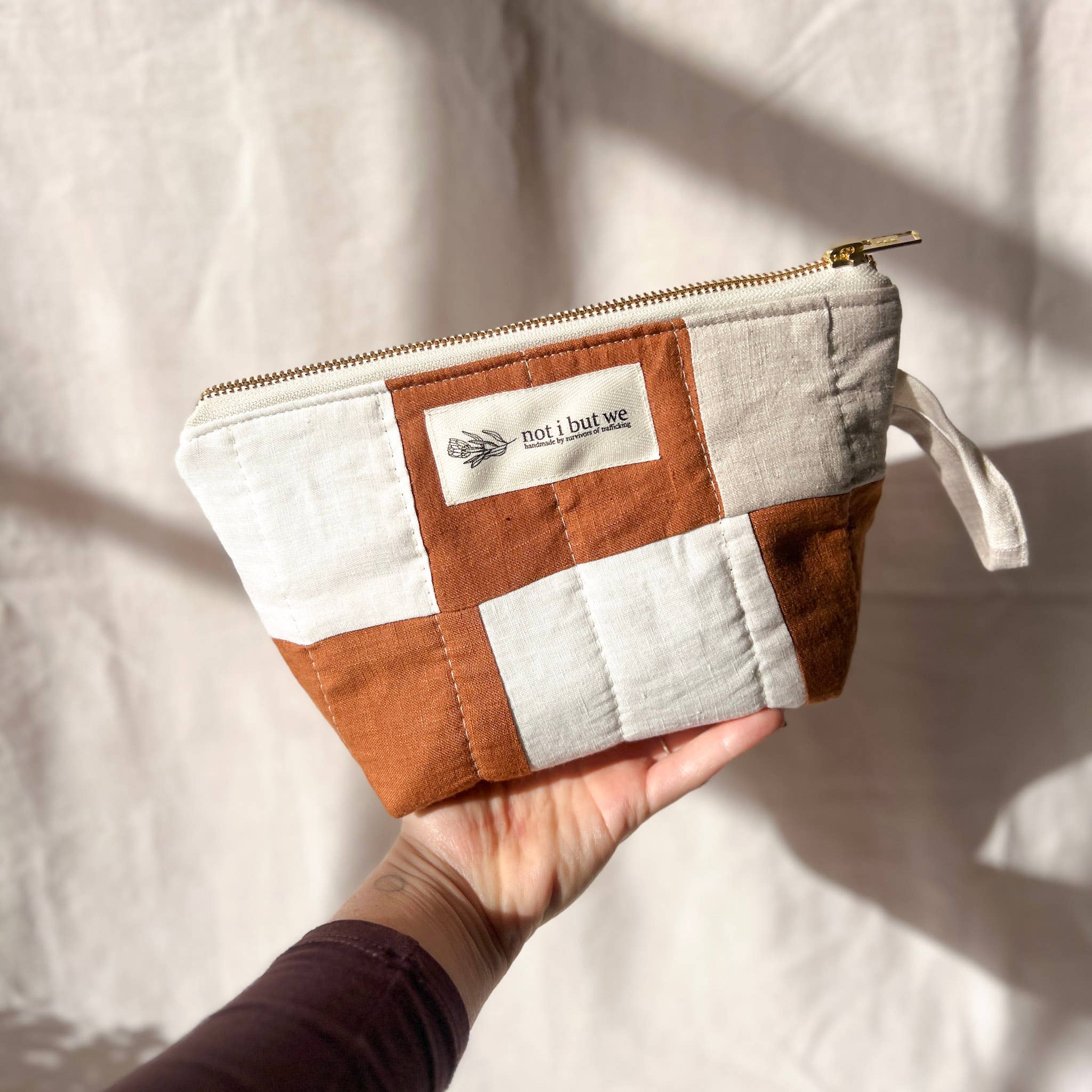 Not I But We - Wholesale Makeup/Cosmetic Bag - Quilted Patchwork Cosmetic Pouch | Upcycled Linen Makeup Bag14