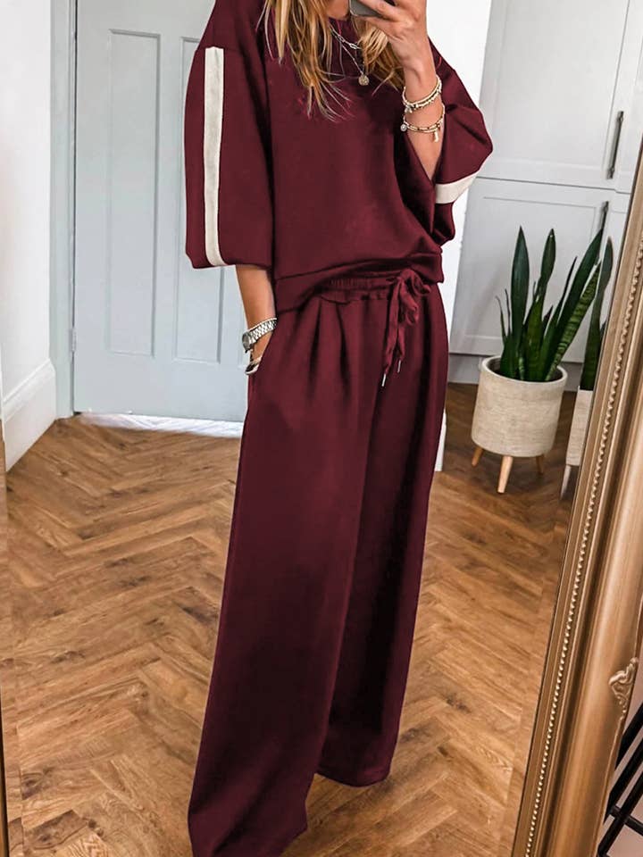 Ensemble Pull à Rayures Varsity Phoebe Manches 3/4 pour la vente par Indie & Co. | Women's Apparel