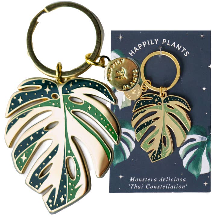 Happily Plants - Vendita all'ingrosso Portachiavi - Unisex - Portachiavi a forma di pianta Monstera «Thai Constellation», regalo per piante