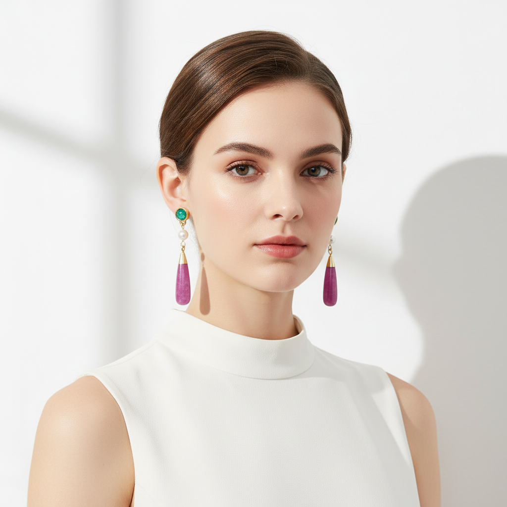 GirlyPirateCo - Wholesale Dangle Earrings - Gold Plated Freshwater Pearl and Red Stone Dangle Earrings2