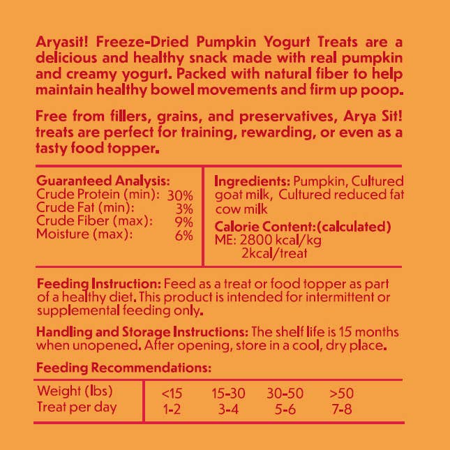 Arya Sit! - Wholesale Pet Treats - Dog - Freeze-Dried Pumpkin Yogurt3