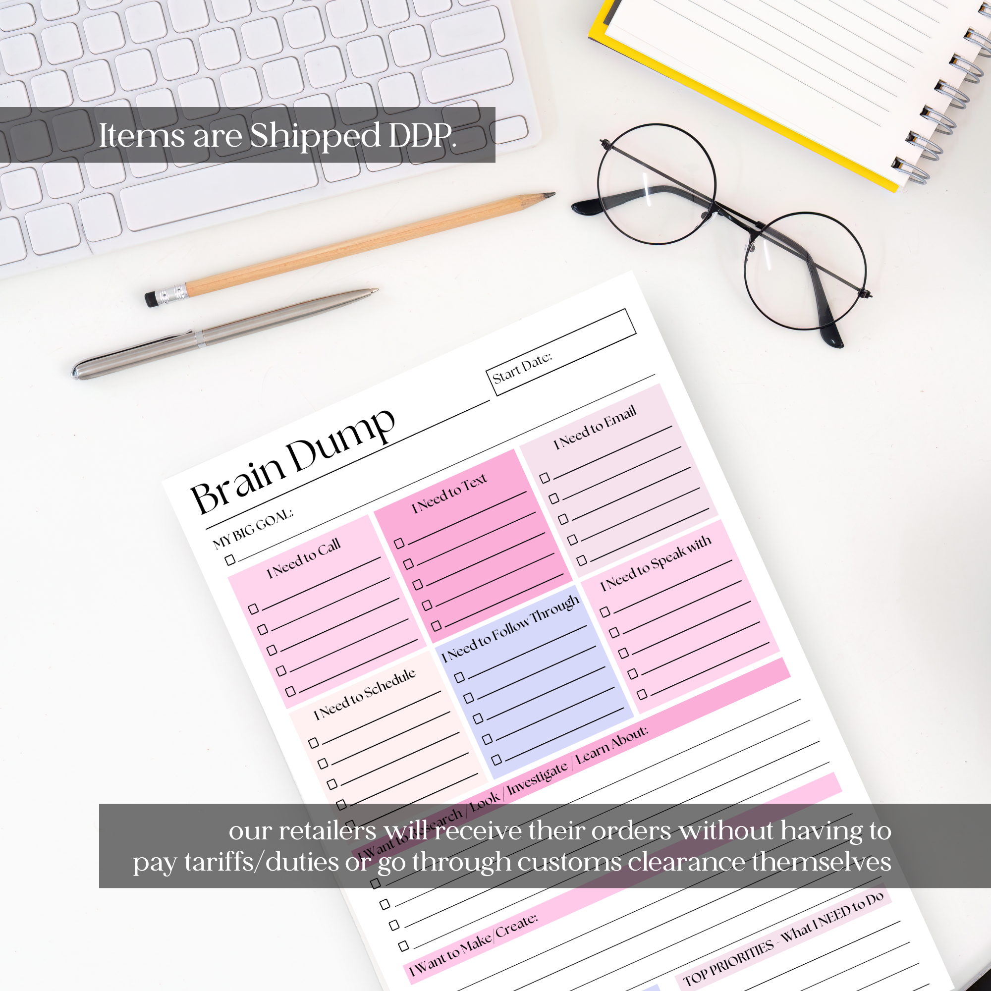 Eleventh and Taylor - Wholesale Notepad - Brain Dump Notepad: Pink 50-Page Daily ADHD Planner3