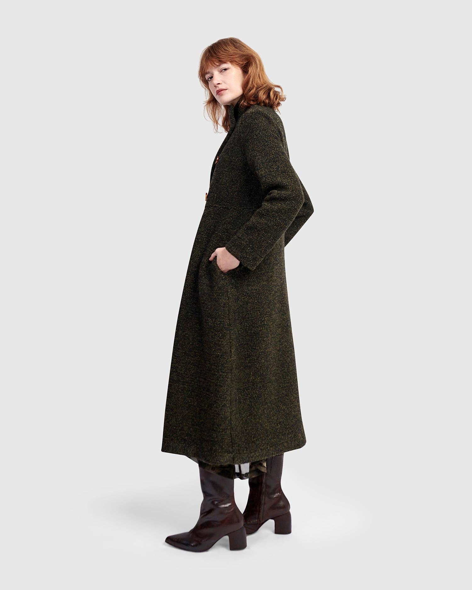 Urban Tash Long Coat, Khaki for wholesale on Faire3