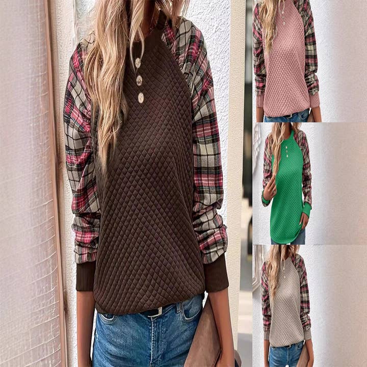 EmberLoom - Wholesale Sweatshirt - Women's - Women Diamond Quilted Long Sleeve Casual Sweatshirt4