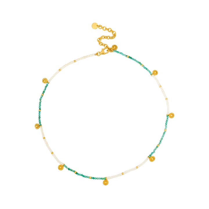 Turquoise & Pearl Mini Coin Choker for wholesale by Loft & Daughter