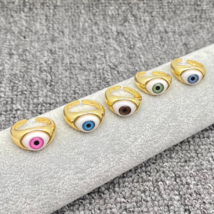 Mio Queena - Wholesale Cocktail/Statement Ring - Resin Evil Eyes Gold Plated Ring