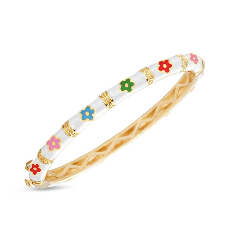 Bamboe Bloem Bangle - Wit voor wholesale door Lily Nily
