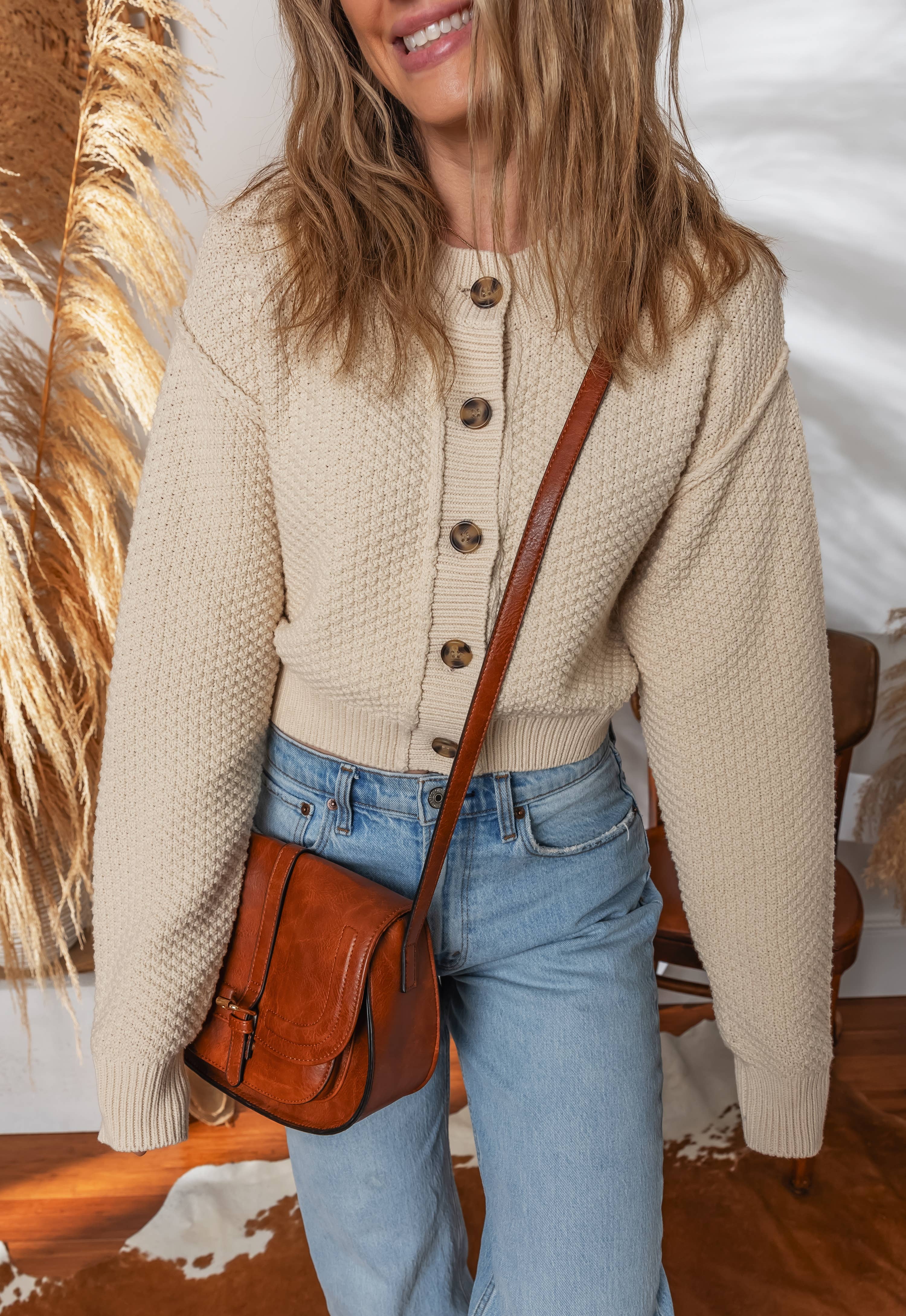 Beige Cardigans à col rond boutonnés décontractés solides LDC en vente sur Faire2