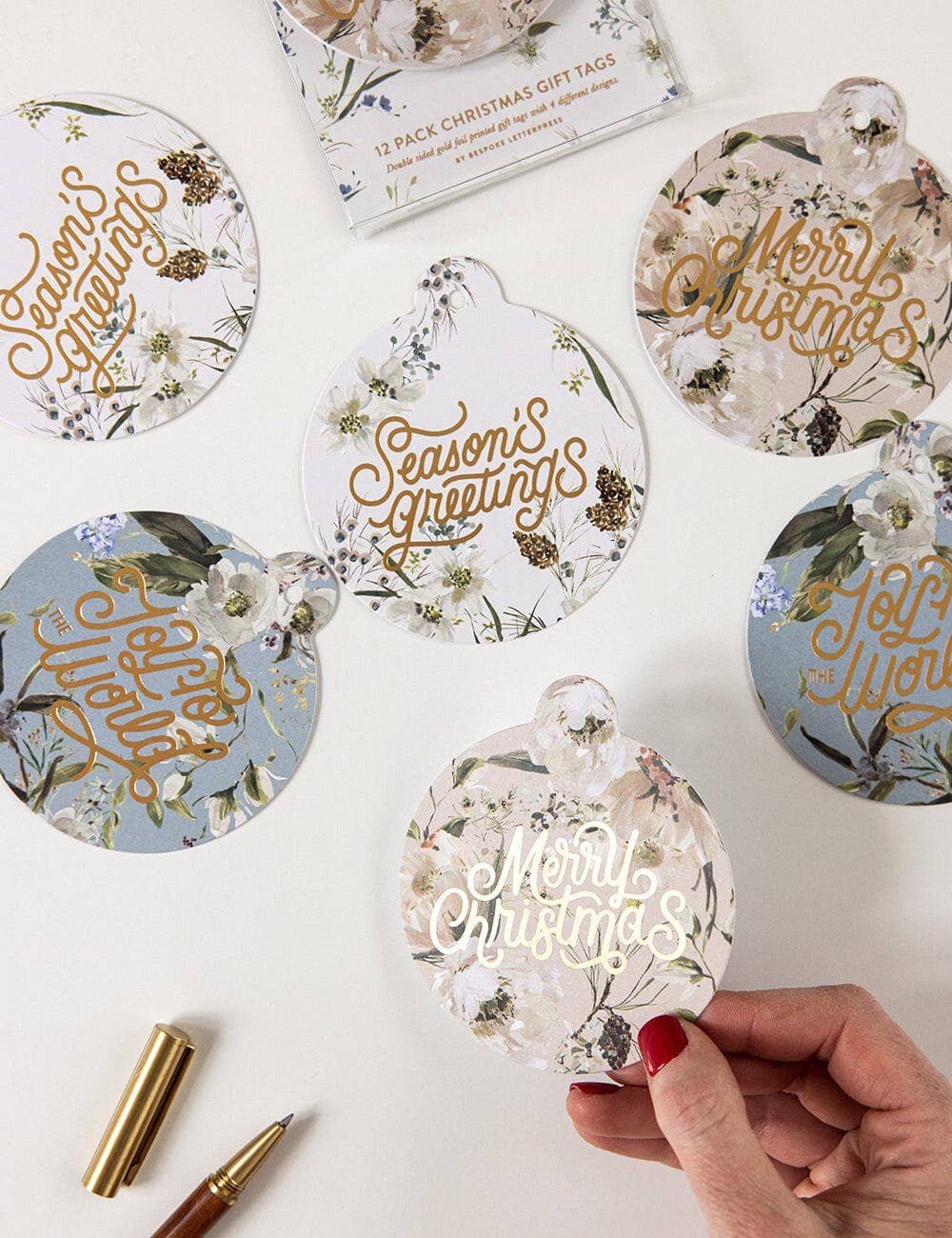 Bespoke Letterpress - Vente Étiquette cadeau - Étiquettes-cadeaux de Noël 12pk "Un jardin de Noël" (Boule)1