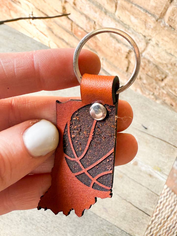 Indiana Basketball Leather Keychain for wholesale by Left Grain