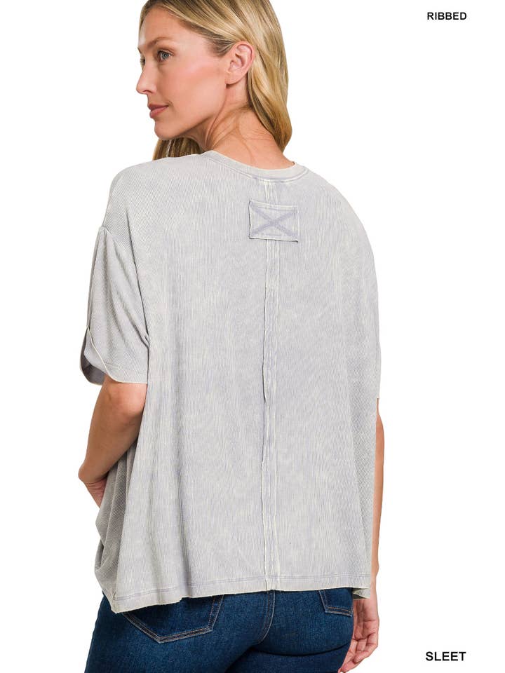 Vanilla Monkey - Wholesale Knit Top - Women's - Washed Ribbed Cuffed Short Sleeve Round Neck Top