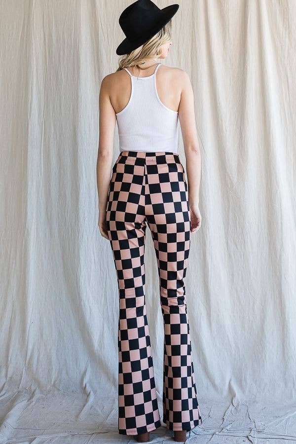 JADE BY JANE - Wholesale Pants - Women's - MOCHA AND BLACK CHECKERED PANTS - KRP3037-14