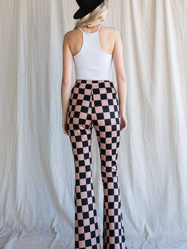 JADE BY JANE - Wholesale Pants - Women's - MOCHA AND BLACK CHECKERED PANTS - KRP3037-14