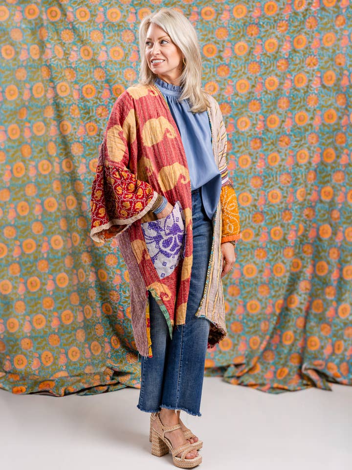 Rahab's Rope - Wholesale Kimono - Women's - Reversible Kantha Stitch Kaftan Midi2