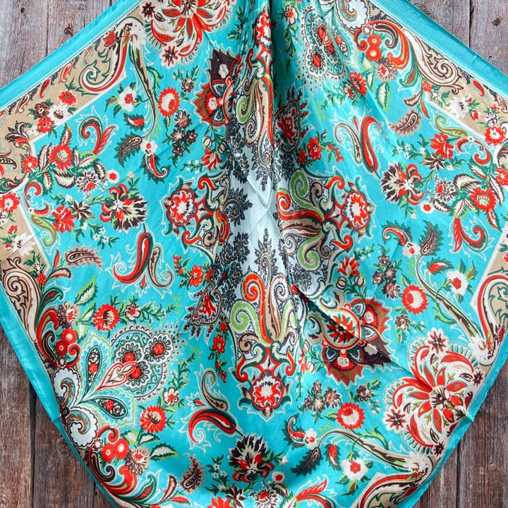 Rodeo Drive - Wholesale Scarf - Unisex - 35X35" Turquoise That So 70's Paisley Wild Rag / Scarf WR230