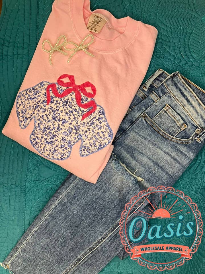 Chinoiserie Dog Head Applique Shirt for wholesale by Oasis Wholesale Apparel