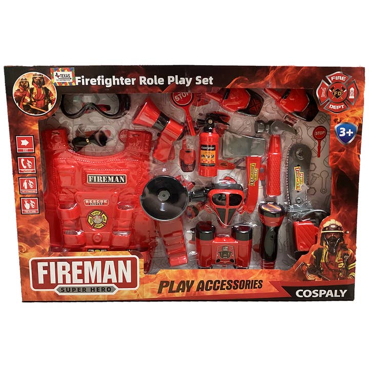 Firefighter Role Play Set, Fire Accessories Retail Box for wholesale by Texas Toy Distribution