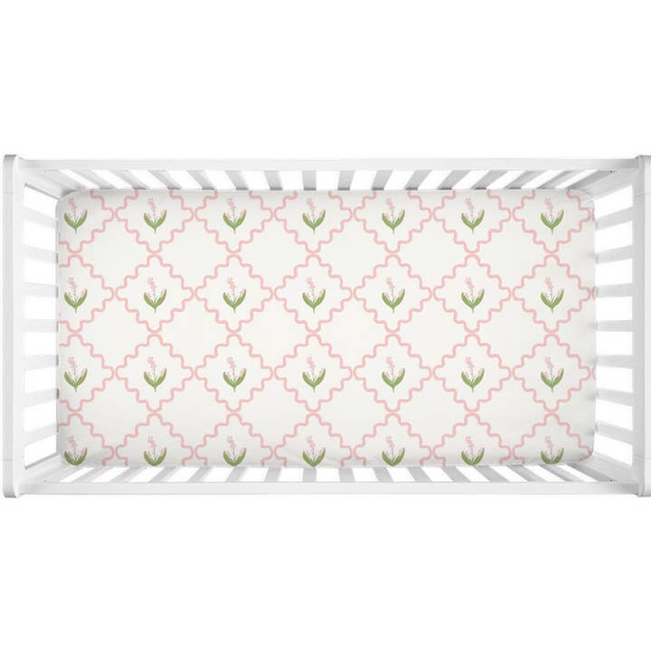 The Eliza Print In Pink Crib Sheet for wholesale by The Socialite