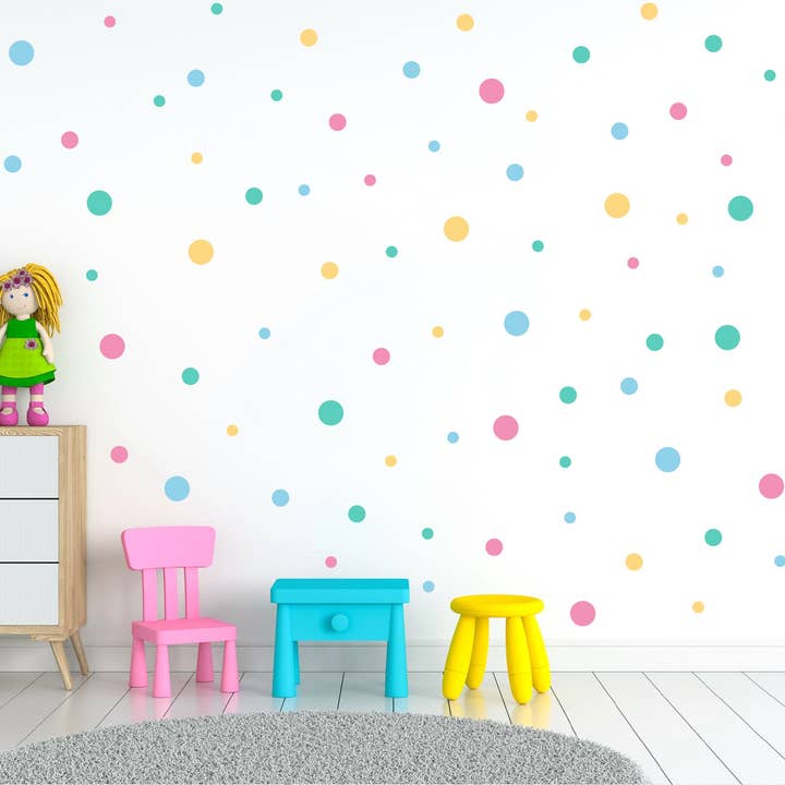 Lot de 128 autocollants muraux à pois, Autocollants muraux à pois, Autocollants ronds pour salle de jeux, Autocollants à pois, Autocollants muraux arc-en-ciel pour chambre d'enfant pour la vente par Decals Online