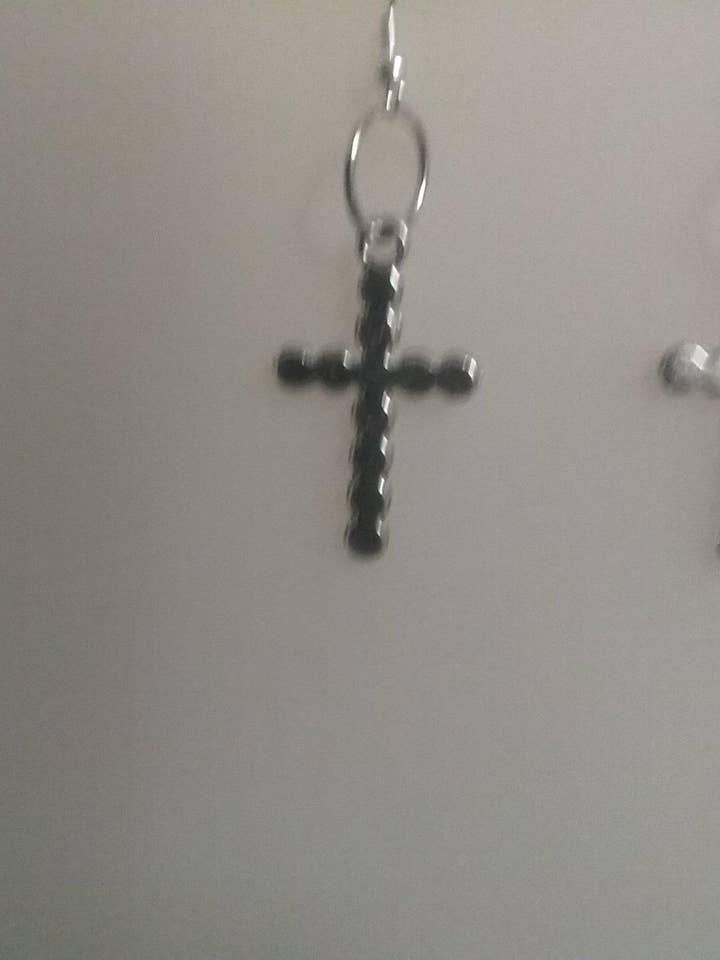 silver plated hand made cross earrings for wholesale by Lynn's handmade jewelry