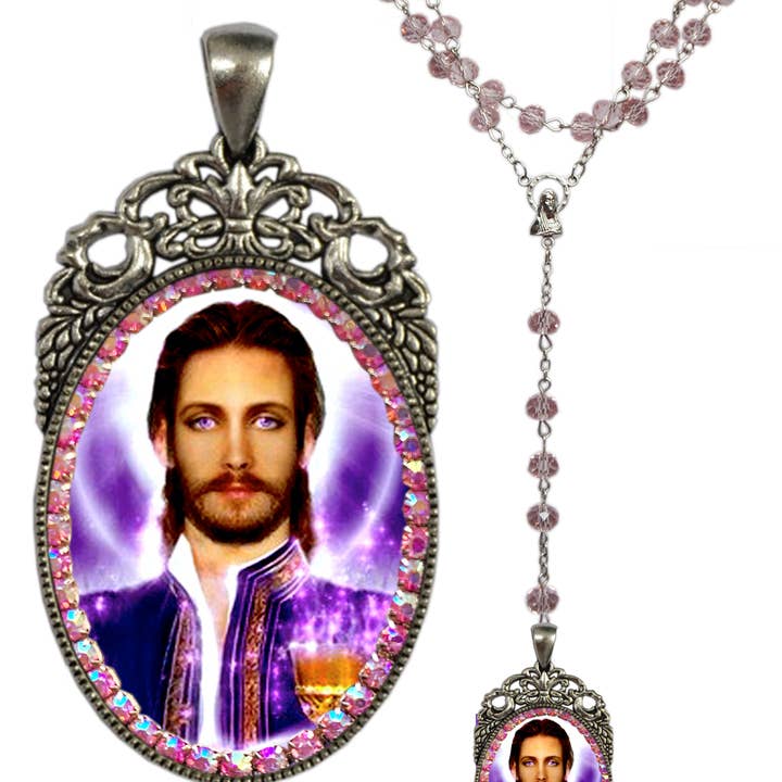 MariaSantissimaShop – Colar pingente/pendente por atacado – Saint Germain - Terço Ascendido a Chama Violeta