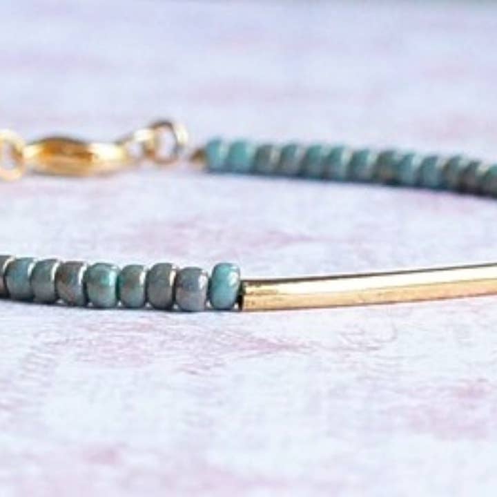 Gilded Turquoise Seed Bead And Gold Filled Bar Bracelet for wholesale by Sentimento