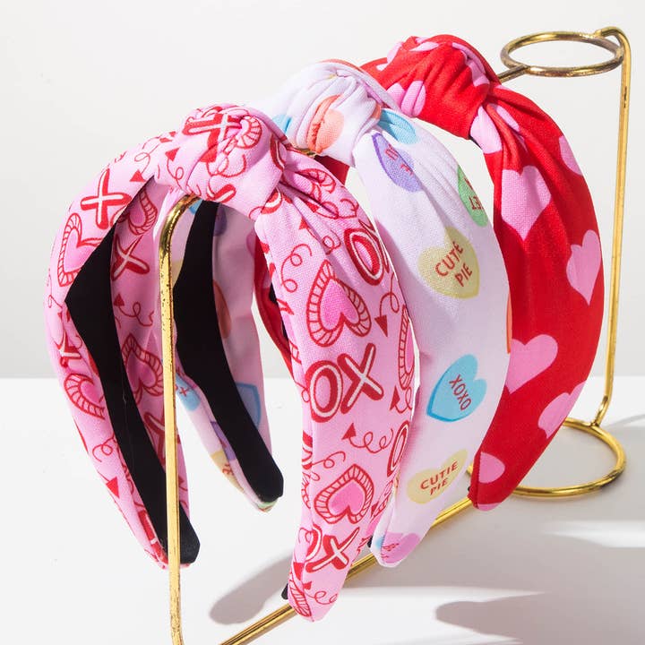 Sweet Heart Letter Print Valentine's Day Knotted Headband for wholesale by MKS America