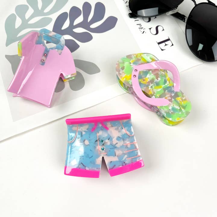 Kleding van acetaat, haarspeldje, korte broek, pantoffels, klauwklemmen voor wholesale door TheDivaSoap