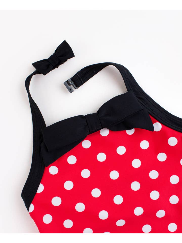 Girls Red Vintage Polka Dot Halter One Piece Swimsuit
for wholesale on Faire5