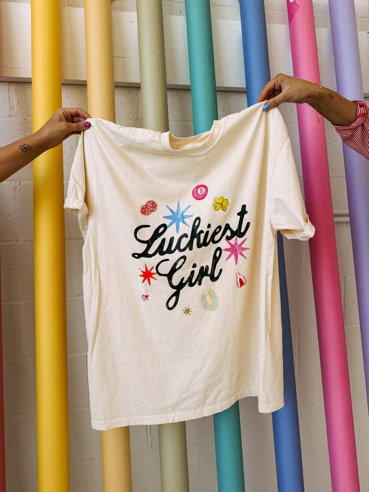 luckiest girl graphic tee - ivory for wholesale by ETTA & EAST