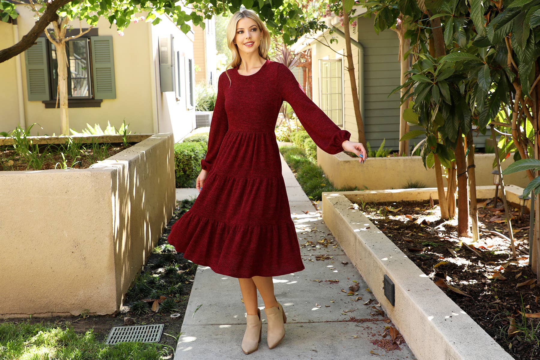 You & Me – Großhandel Kleid – Damen – YMD10055V-JACQUARD-STRICK MIT LANGEN PUFFÄRMELN UND ELASTISCHER TAILLE29