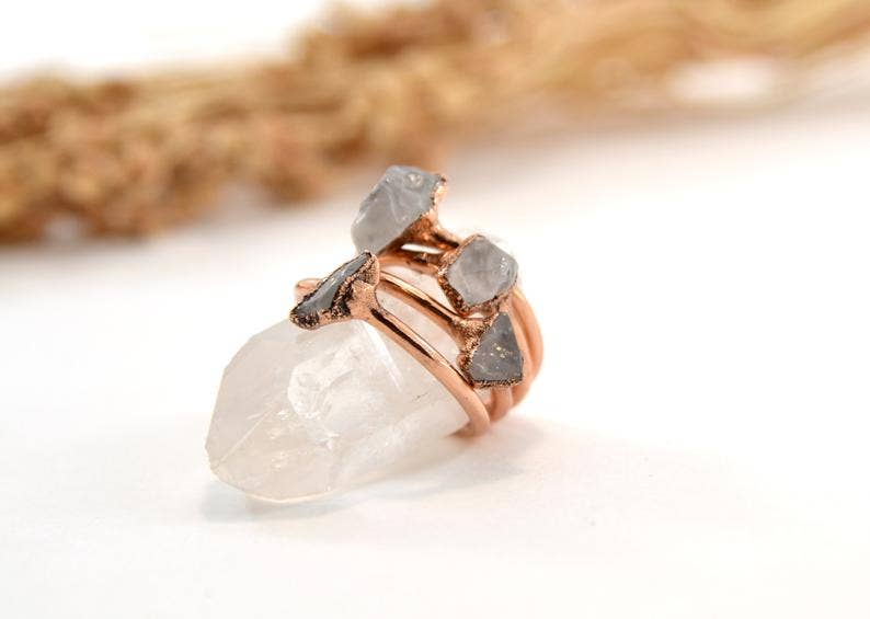 Daddy Daughter Jewelry – Großhandel Cocktail-/Statement-Ring – Zierlicher Kupfer-Rosenquarz-Ring | Love Stone Rosa Rosenquarz6