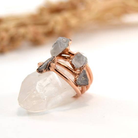 Daddy Daughter Jewelry - Wholesale Cocktail/Statement Ring - Dainty Copper Rose Quartz Ring | Love Stone Pink Rose Quartz6