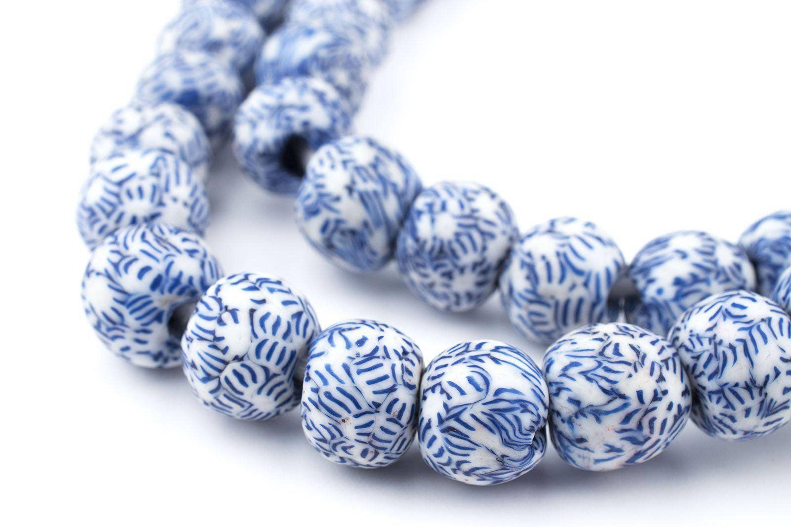 The Bead Chest - Wholesale Beads - 14mm Blue And  White Fused Recycled Glass Beads1