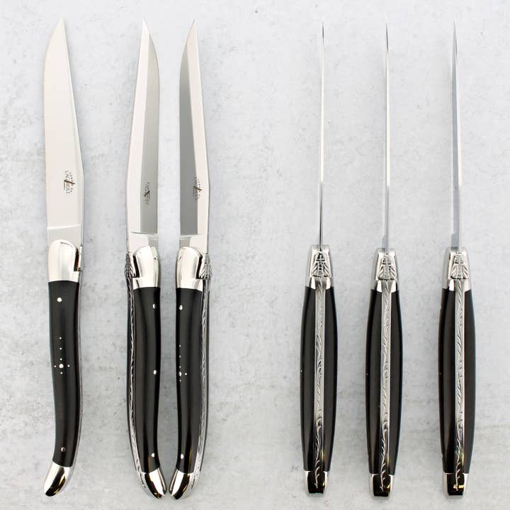 Forge de Laguiole Ebony Wood Steak Knives - Shiny for wholesale by Laguiole Imports
