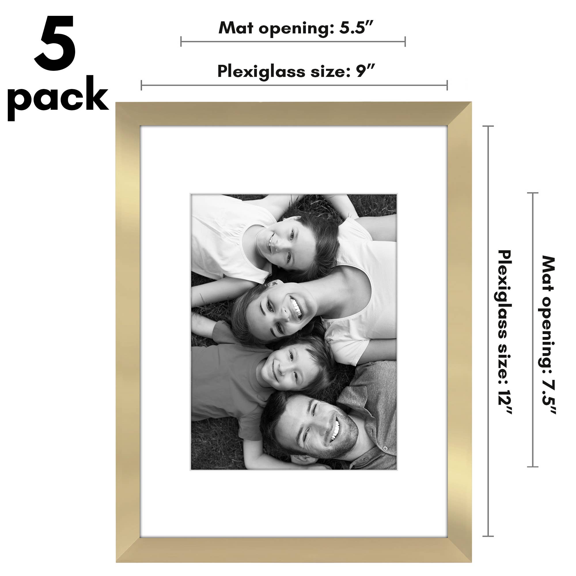 Americanflat - Wholesale Picture Frame - Americanflat 5 Pack Picture Frames With Mat Plexiglass Cover121