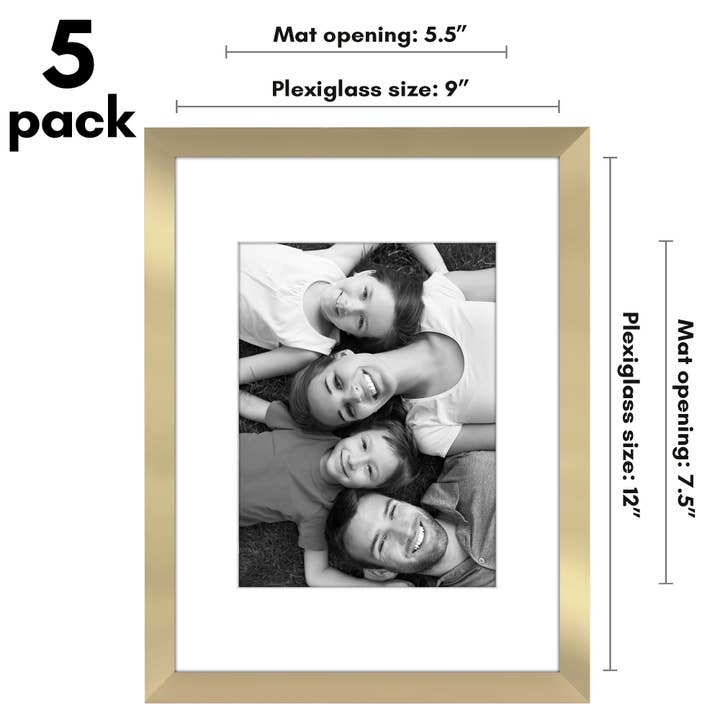 Americanflat - Wholesale Picture Frame - Americanflat 5 Pack Picture Frames With Mat Plexiglass Cover121