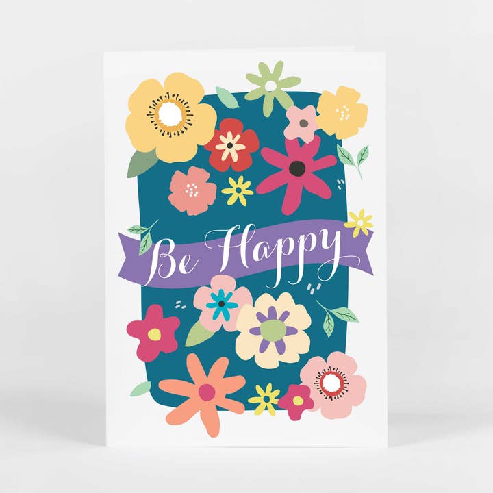 Carte florale Be Happy pour la vente par Potluck Press