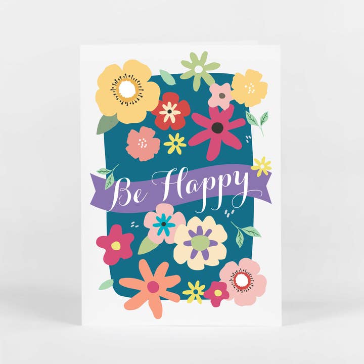 Be Happy Florals Card for wholesale by Potluck Press