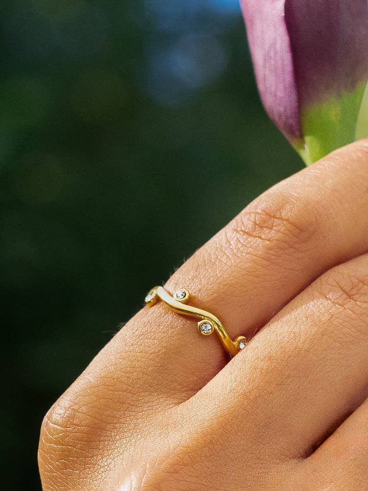 Vine Ring - 18K Gold Plated + CZ for wholesale by Peter and June
