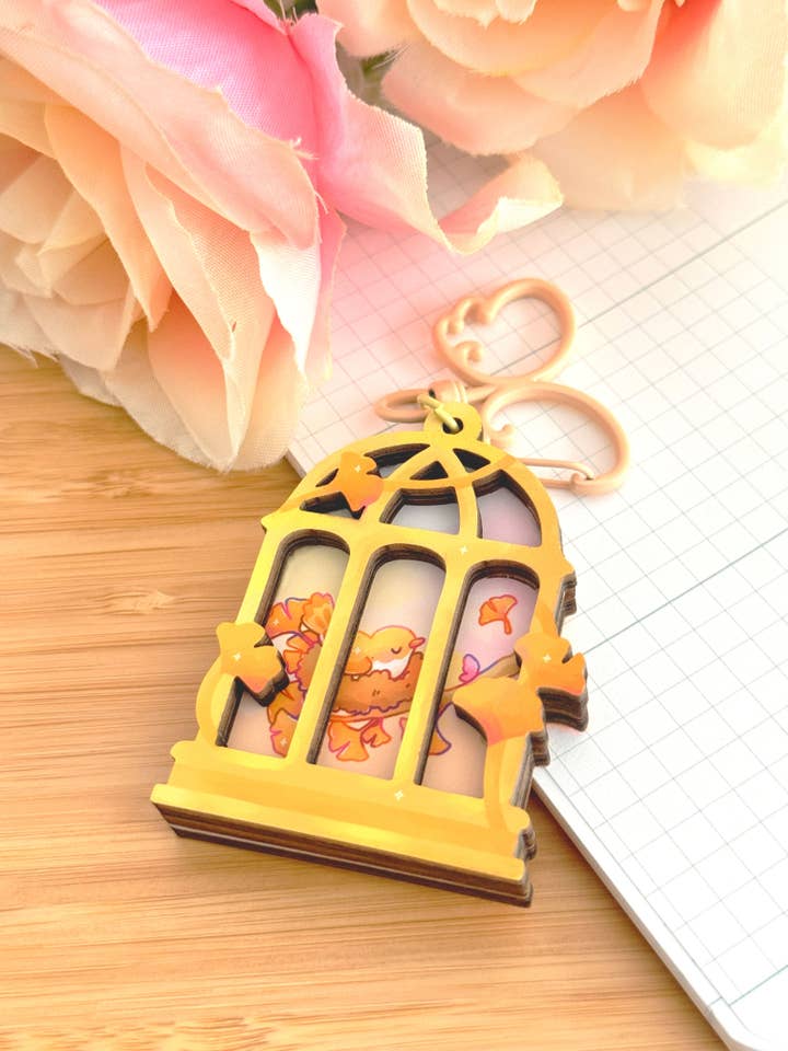 Gingko Blossom Wooden Keychain for wholesale by Shiku Designs