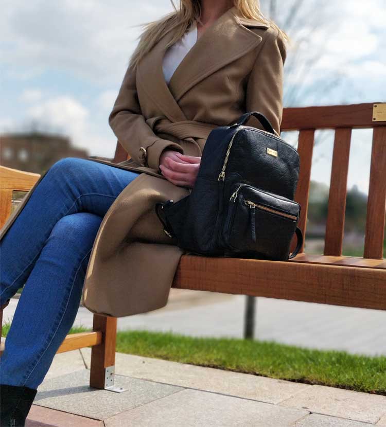 Assots London - Wholesale Backpack - Women's - 'ANGEL' Black Nappa Full Grain Leather Zip-top Backpack9