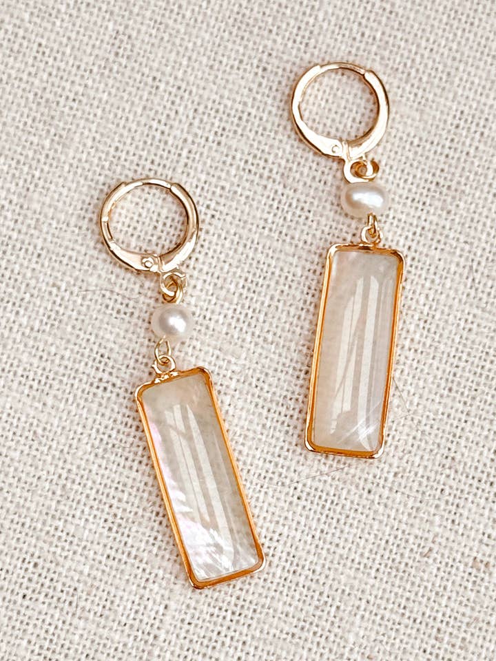Gold Freshwater Pearl Shell Mother of Pearl Drop Earrings for wholesale by Gracie Rose Designs