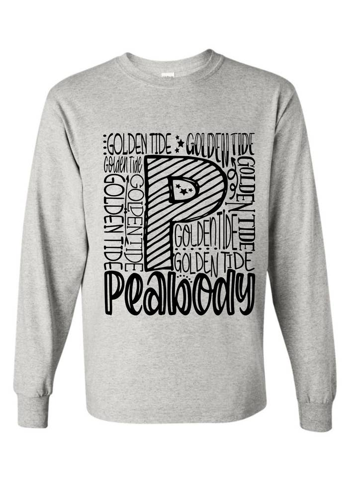 Peabody Golden Tide Wordle Long Sleeve Tee for wholesale by Kricketts' T-shirts